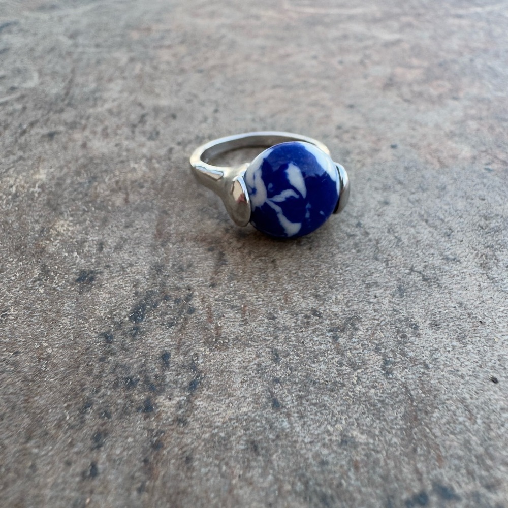 Blue/White Stone Silver Ring